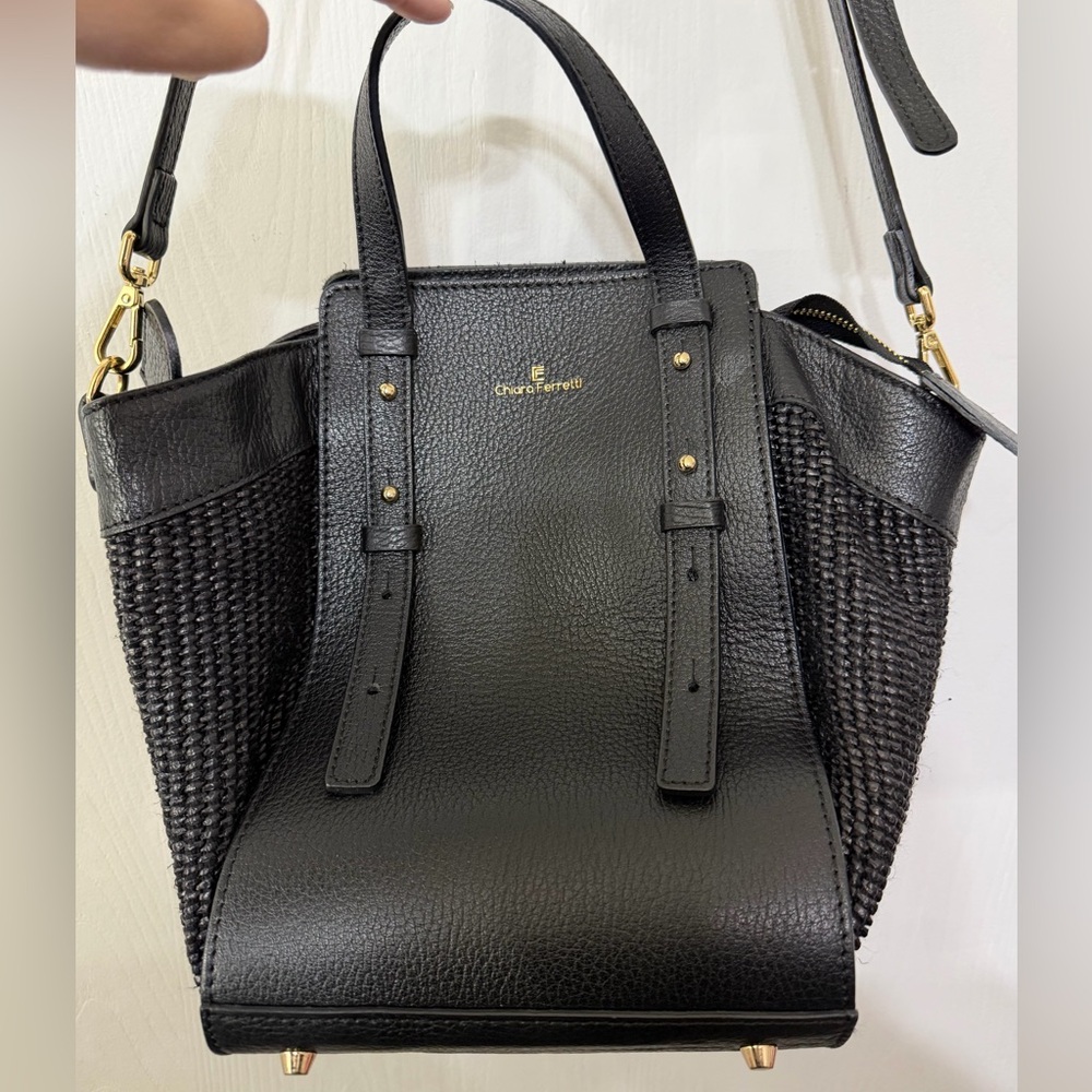 Chiara Ferretti Genuine Leather Black Weave Bag Made in Italy Florence